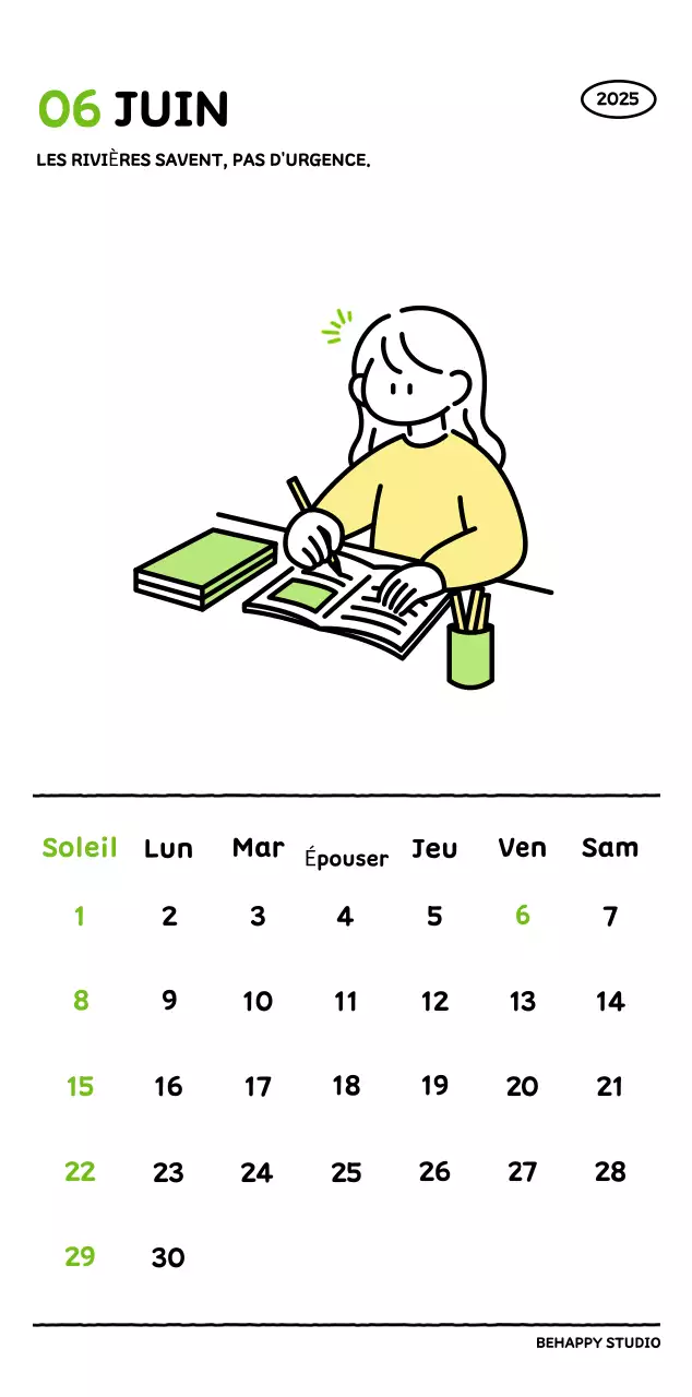 Calendrier illustré avec un joli style de lignes