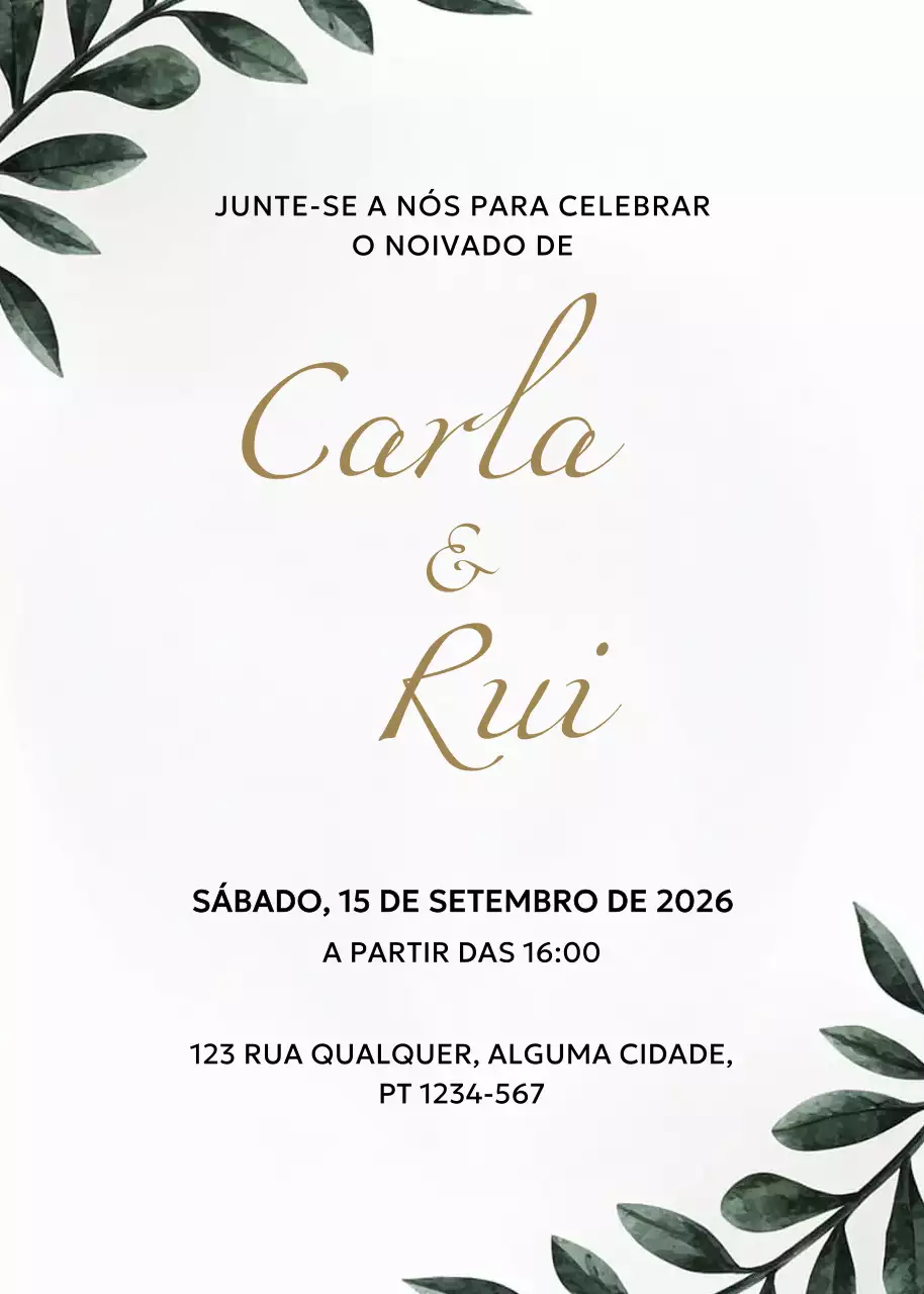 Convite de noivado branco e elegante