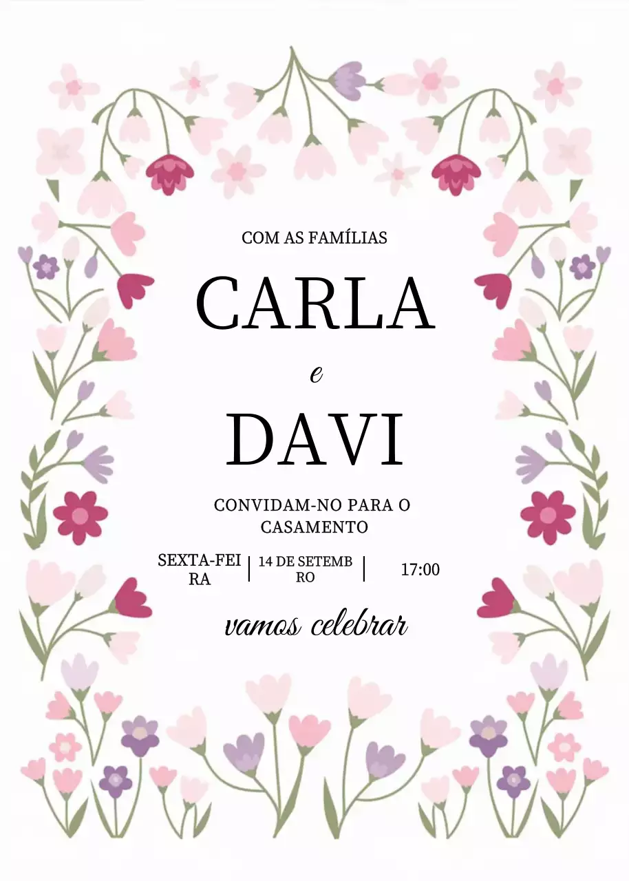 Convite de casamento floral cor-de-rosa