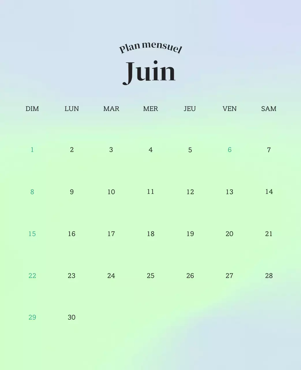 Calendrier minimaliste dégradé