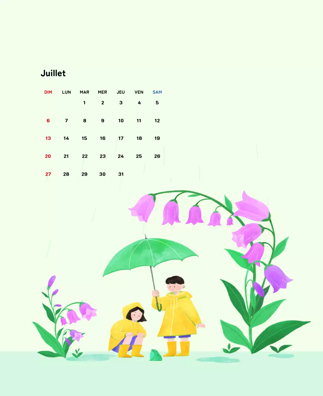 Calendrier du Nouvel An avec illustrations chaleureuses