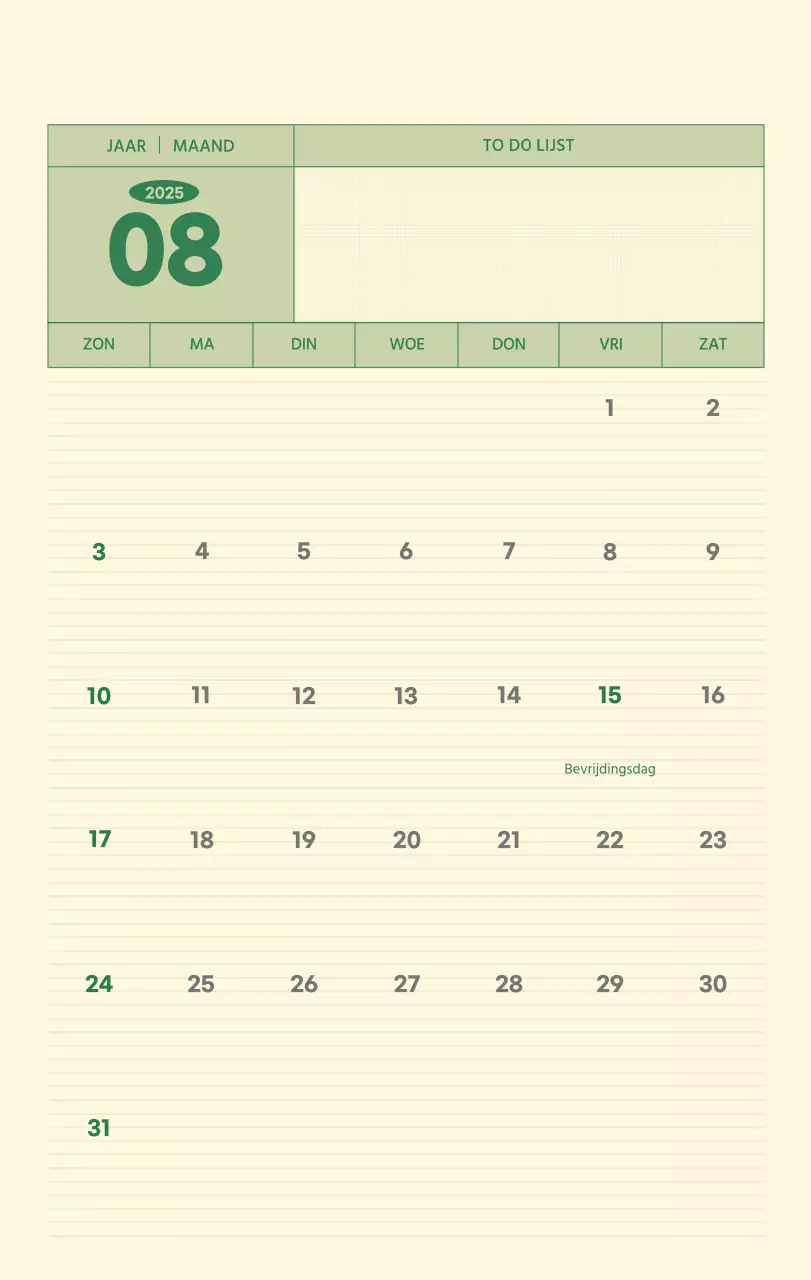SAT D-Day notitieblok concept wandkalender in groen en lichtgeel