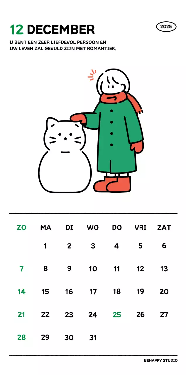 Geïllustreerde kalender met een mooie lijnstijl
