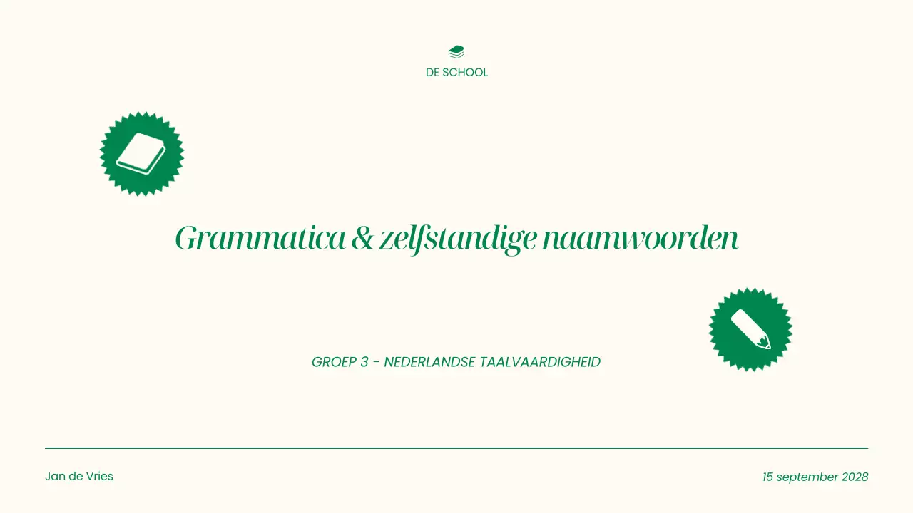 Presentatie Beige Eenvoudige grammatica en zelfstandige naamwoorden