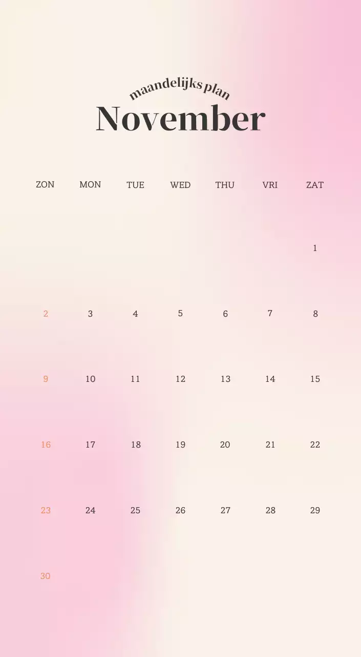 Minimalistische kalender met kleurverloop