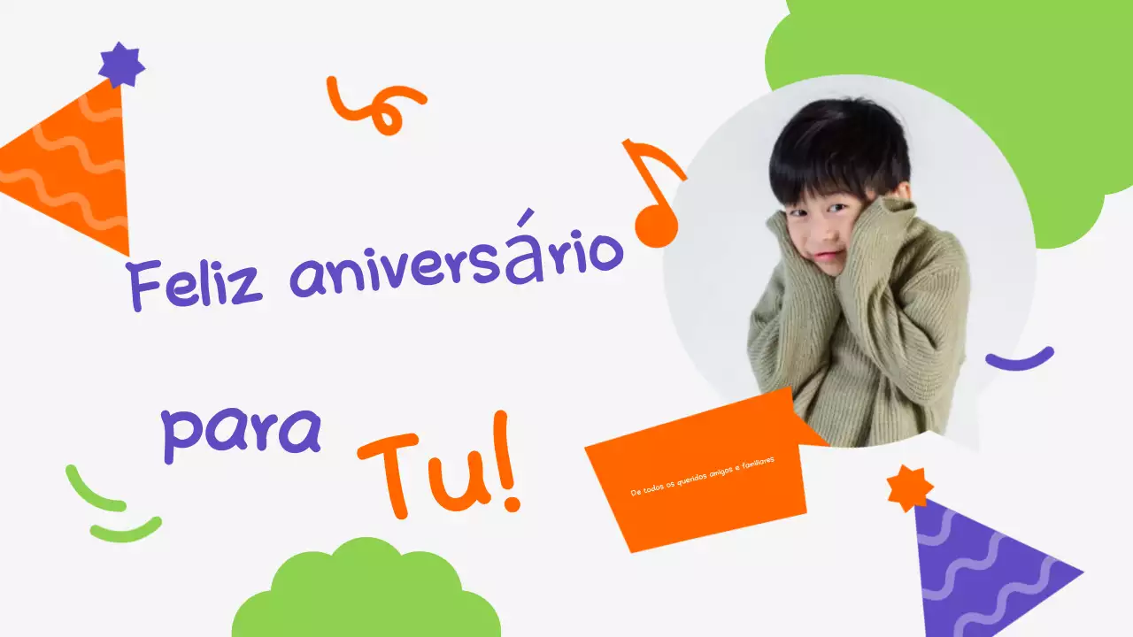 Apresentação de aniversário lúdica laranja-verde