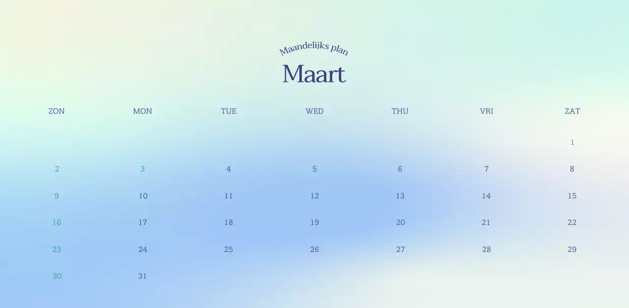 Minimalistische kalender met kleurverloop