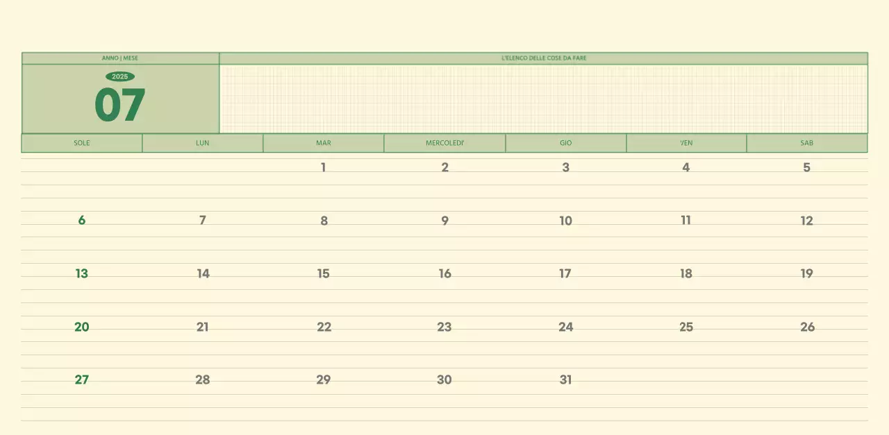 Calendario da parete SAT D-Day concept in verde e giallo chiaro