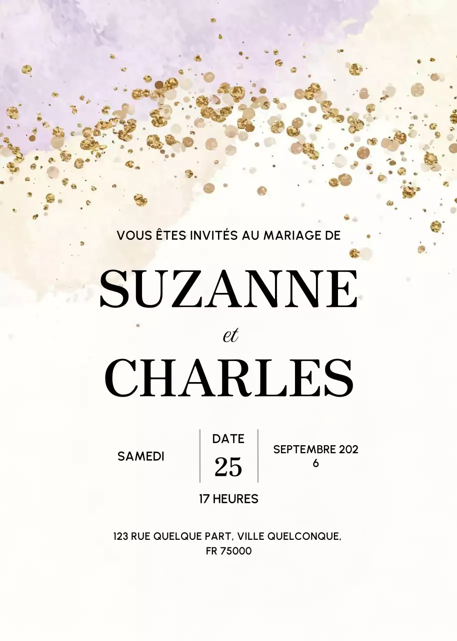 Invitation de mariage élégante en or
