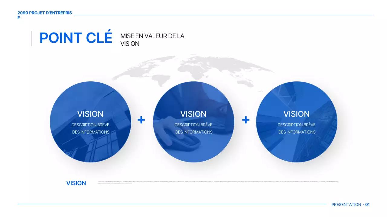 Un plan d'affaires global simple en blanc et bleu