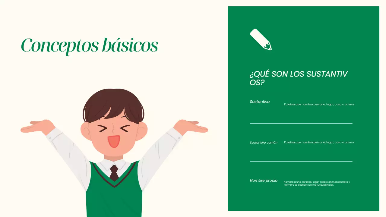 Gramática simple beige y presentación de sustantivos