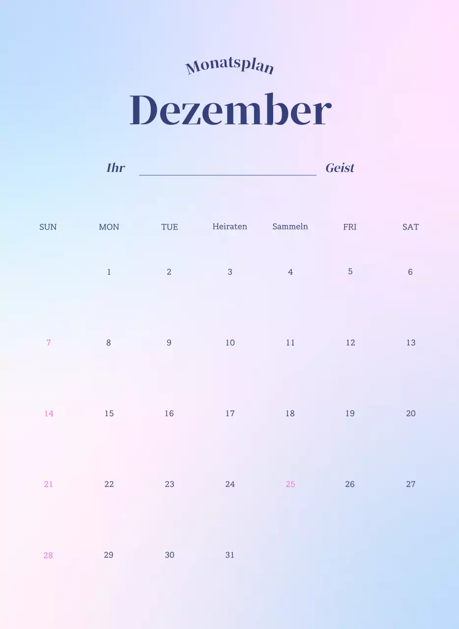 Minimalistischer Kalender mit Farbverlauf