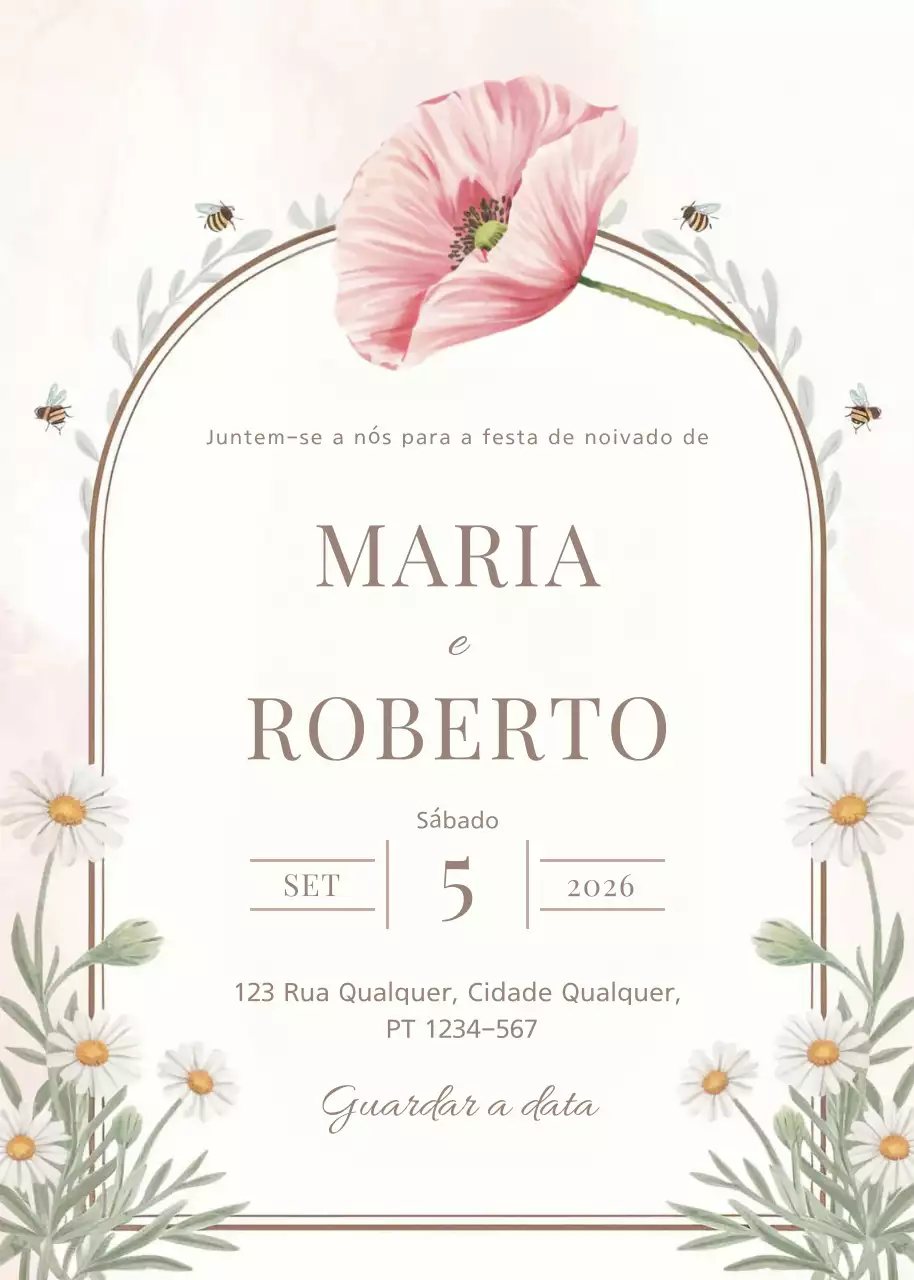 Convite de noivado elegante cor-de-rosa