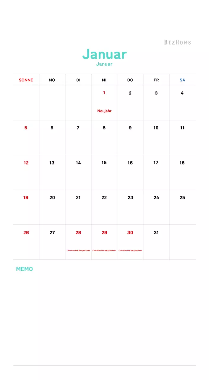 Neujahrskalender mit warmen Illustrationen