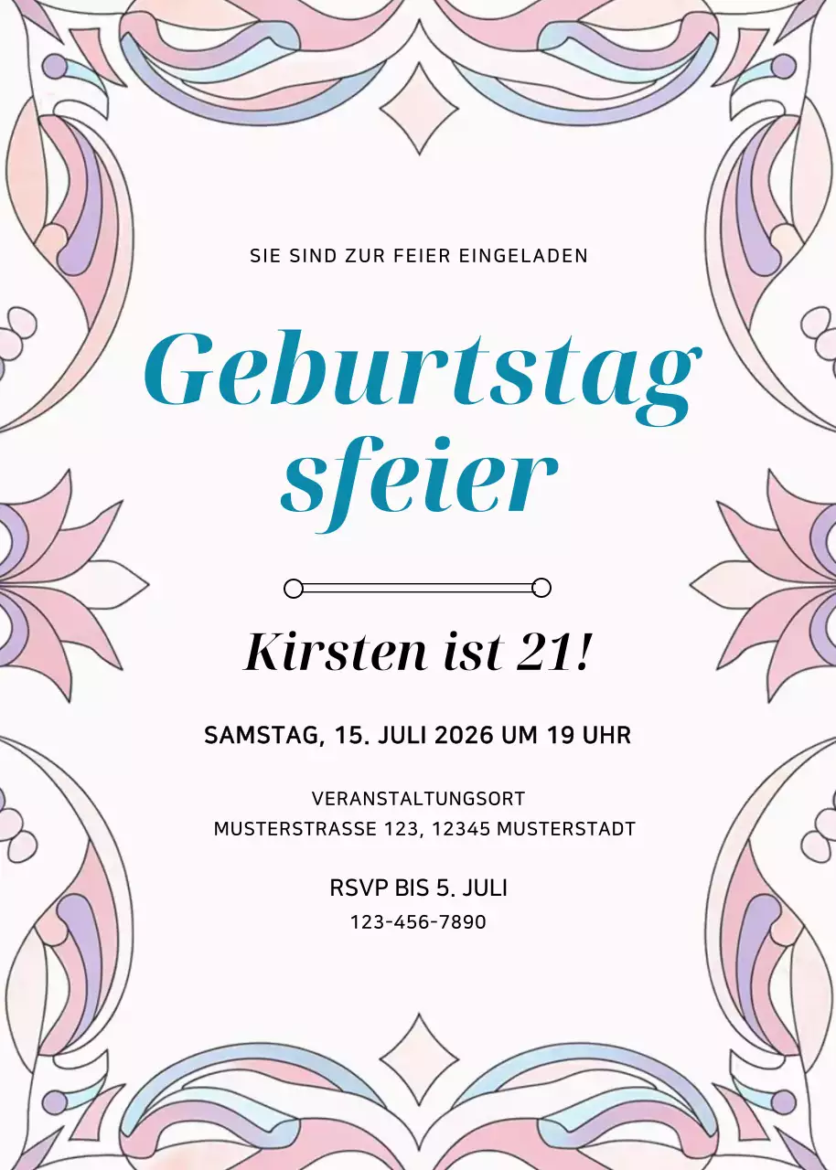 Rosa Blumengeburtstagseinladung
