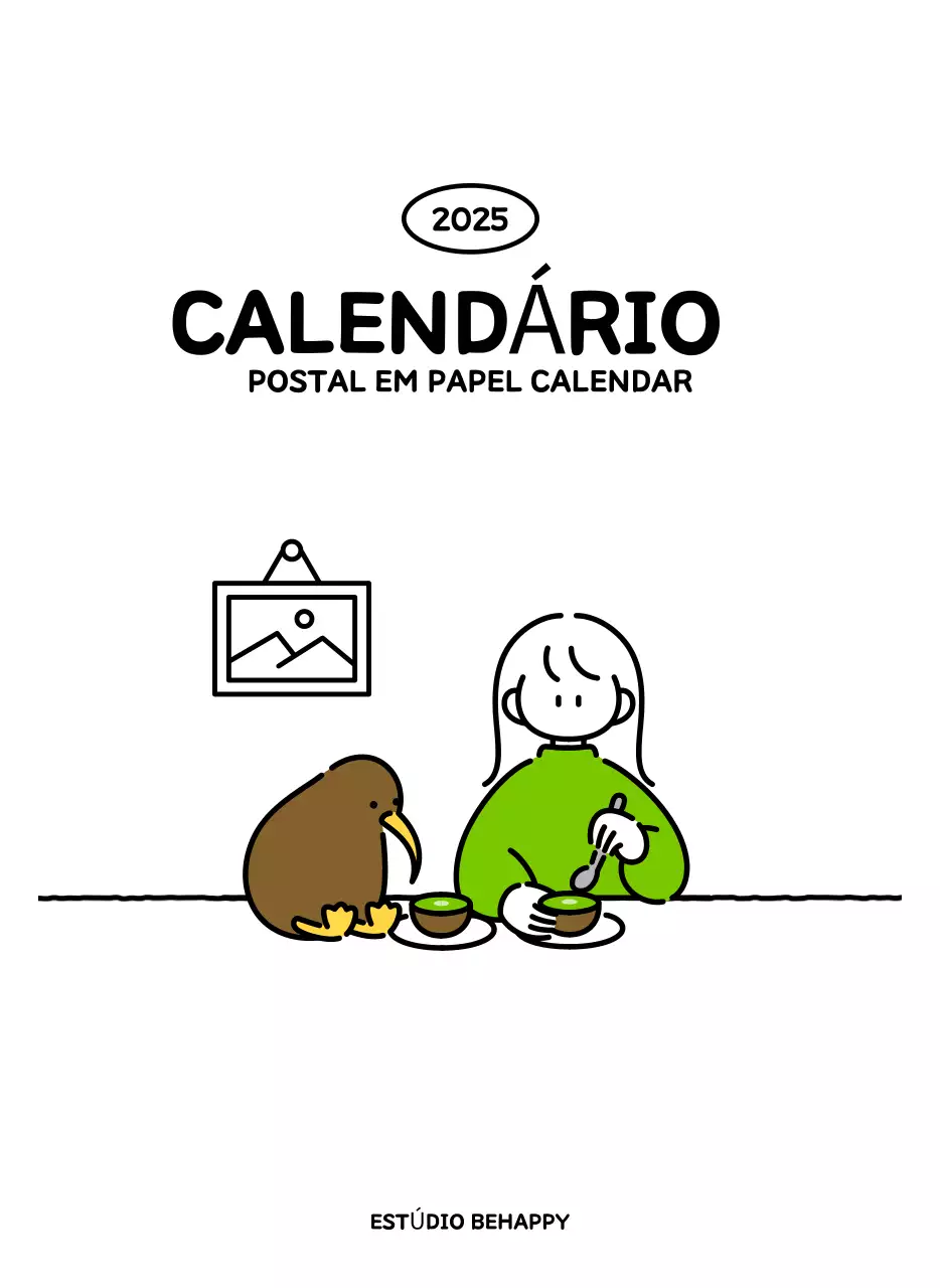 Calendário ilustrado com um estilo de linhas bonito