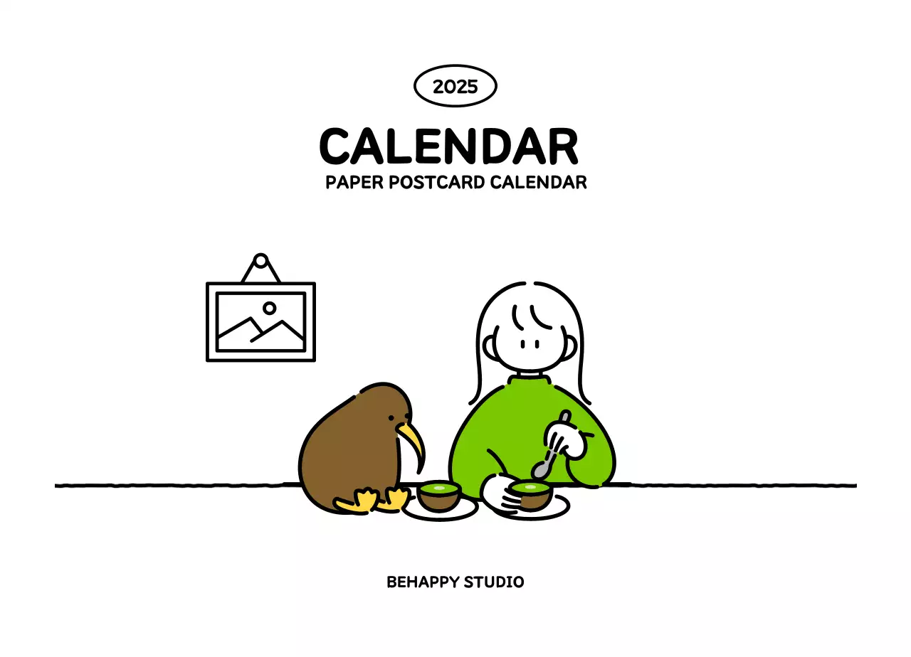 Kalender bergambar dengan gaya garis yang cantik