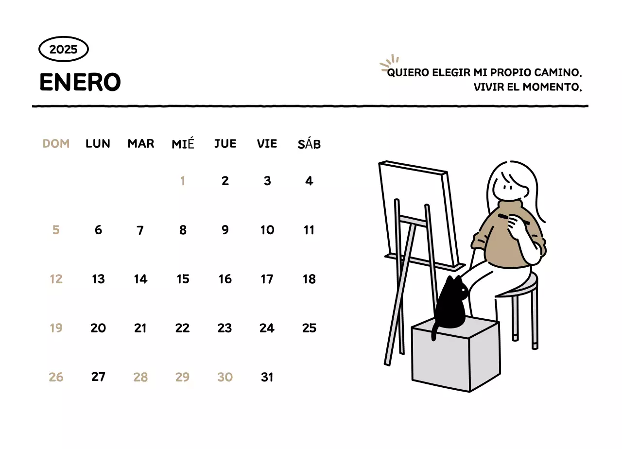 Calendario ilustrado con un bonito estilo de líneas