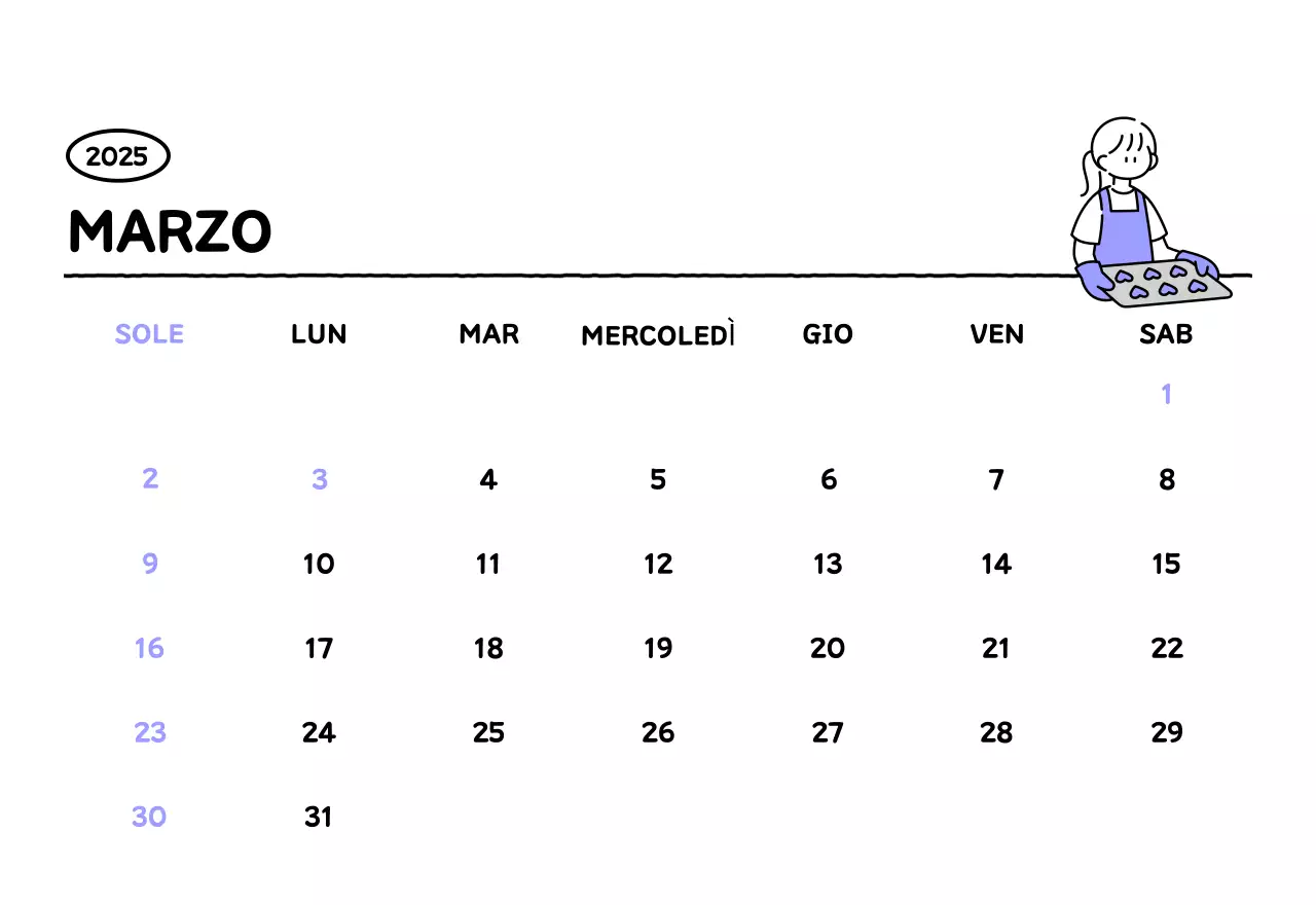 Calendario illustrato con un grazioso stile di linee