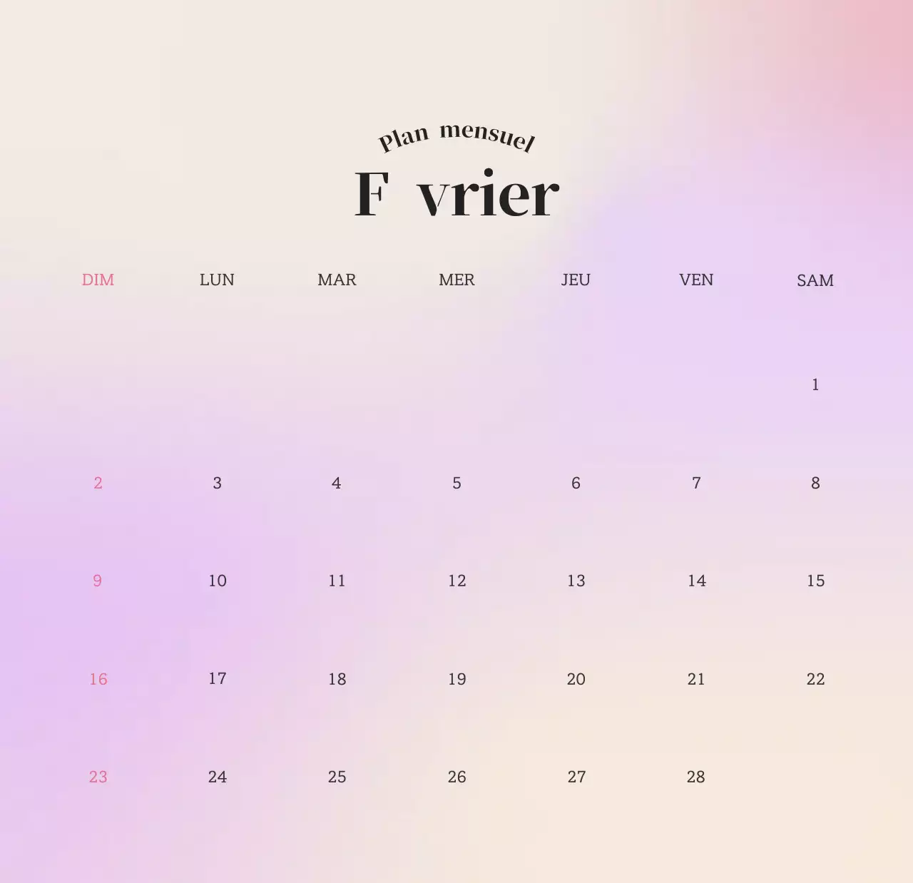 Calendrier minimaliste dégradé