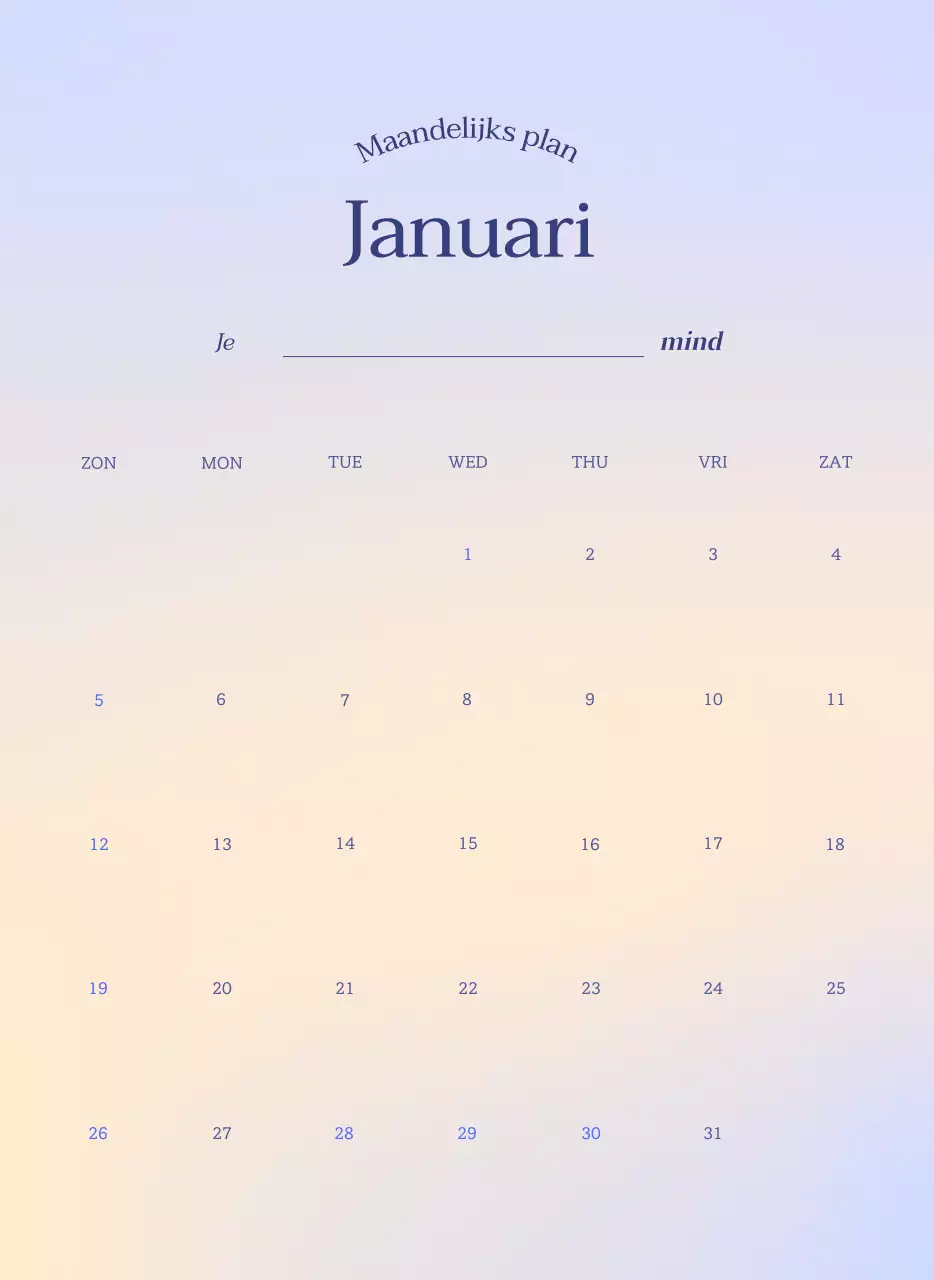Minimalistische kalender met kleurverloop