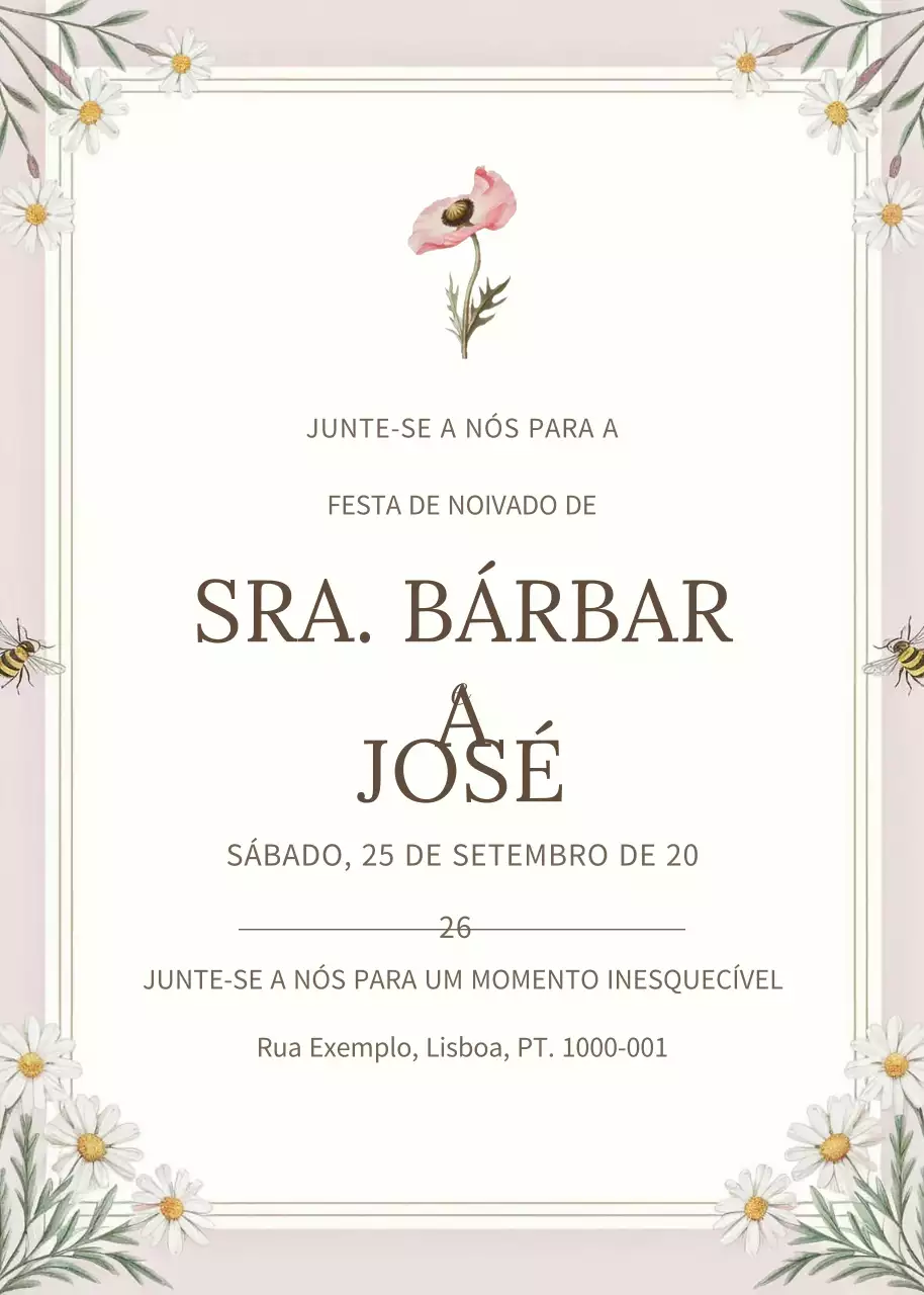 Convite de noivado elegante cor-de-rosa