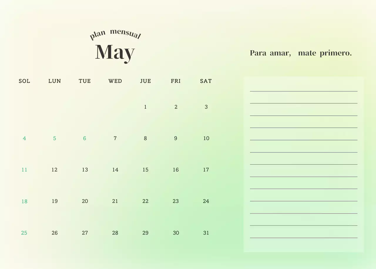 Calendario minimalista degradado