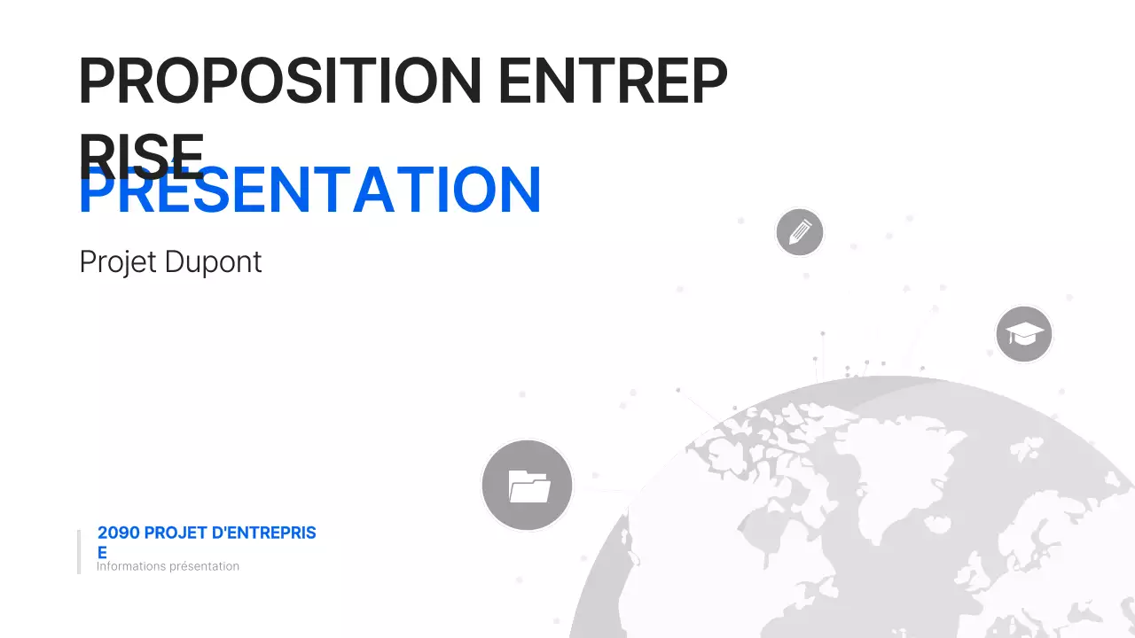 Un plan d'affaires global simple en blanc et bleu