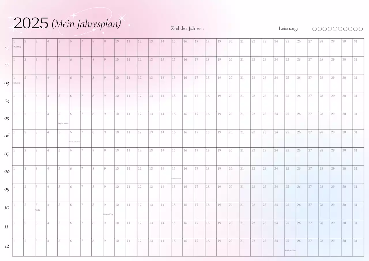 Jahreskalender mit rosa Farbverlauf