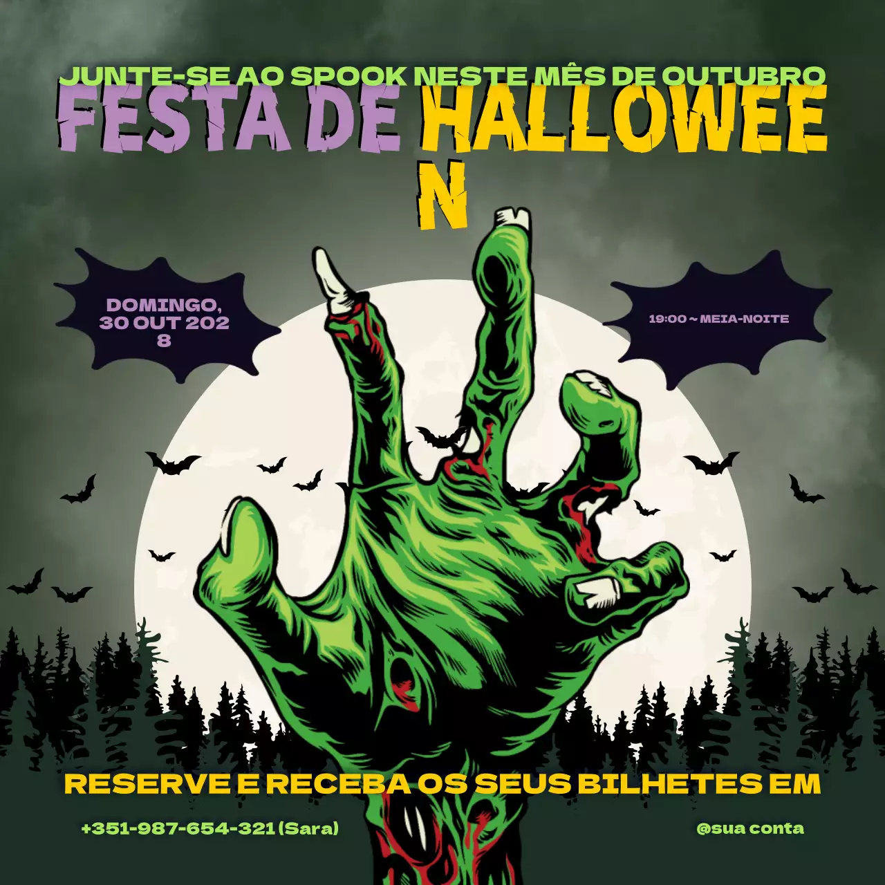 Convite para evento de Halloween gótico verde Redes sociais