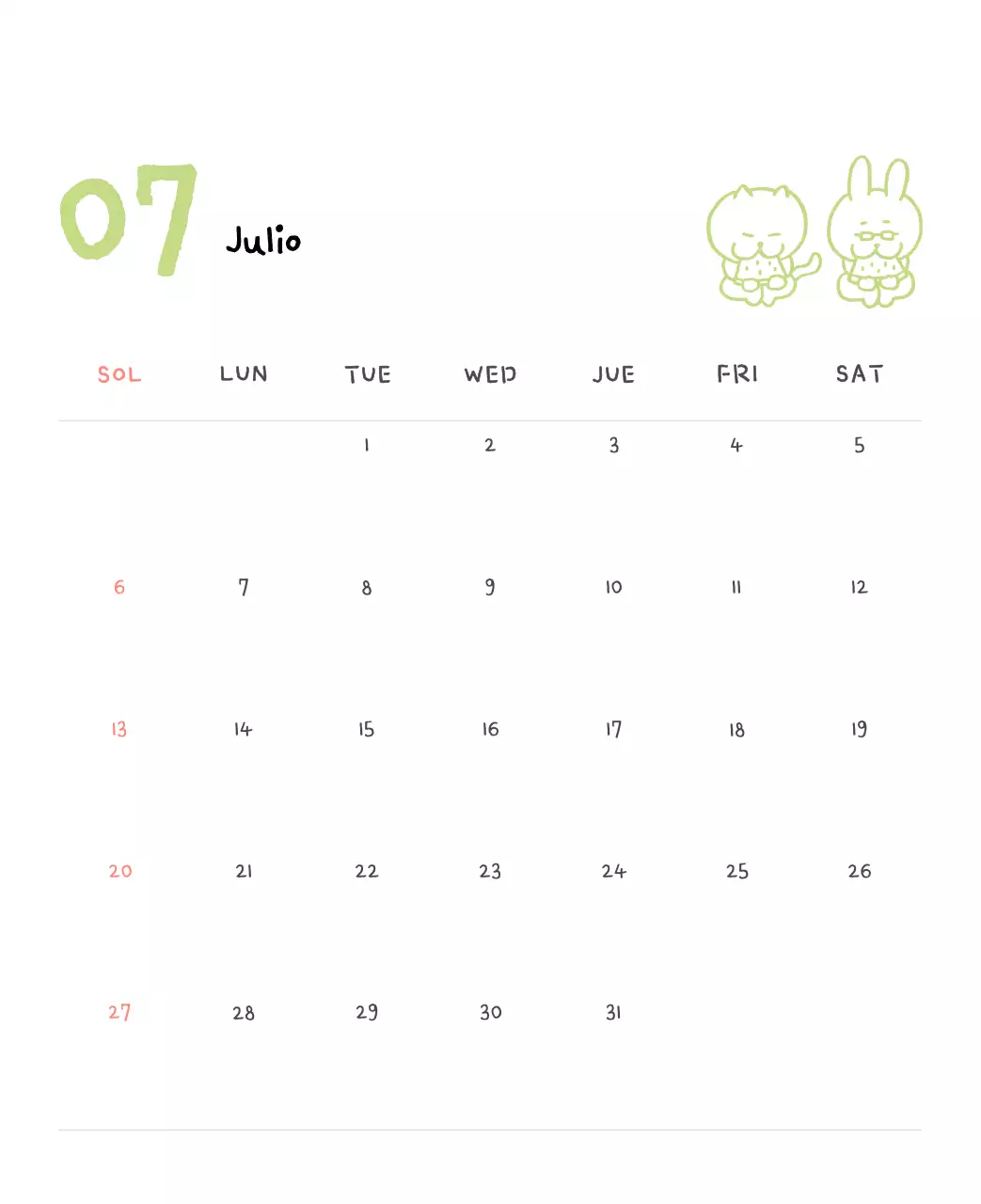 Calendario diario en marfil