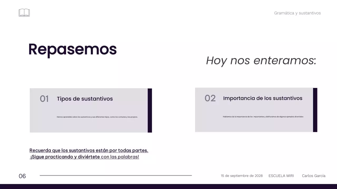 Material profesional minimalista para la clase de gramática de 1º de primaria