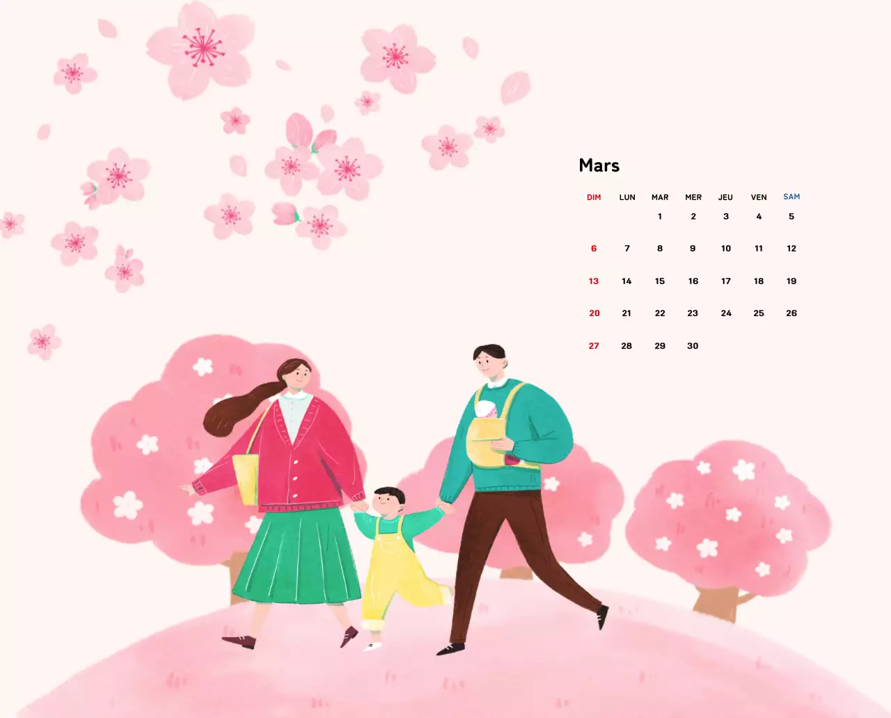 Calendrier du Nouvel An avec illustrations chaleureuses
