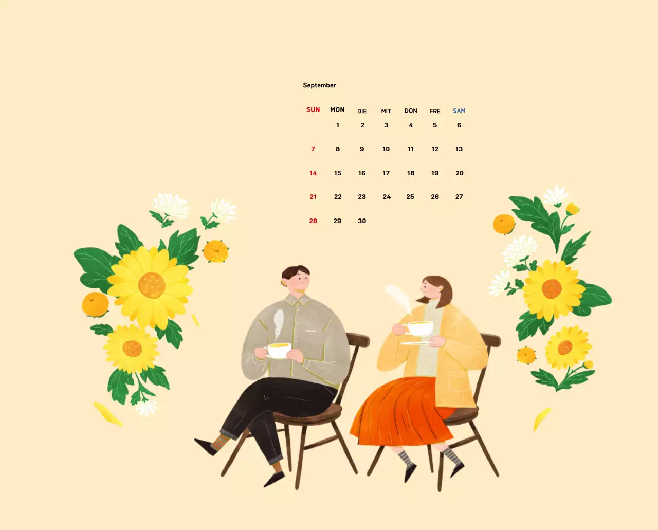 Neujahrskalender mit warmen Illustrationen