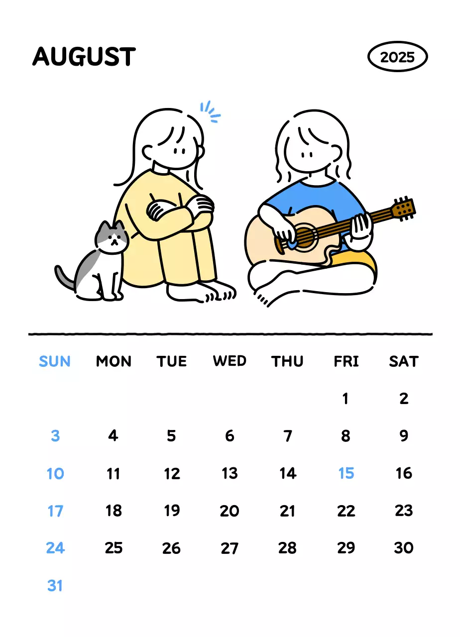 Kalender bergambar dengan gaya garis yang cantik