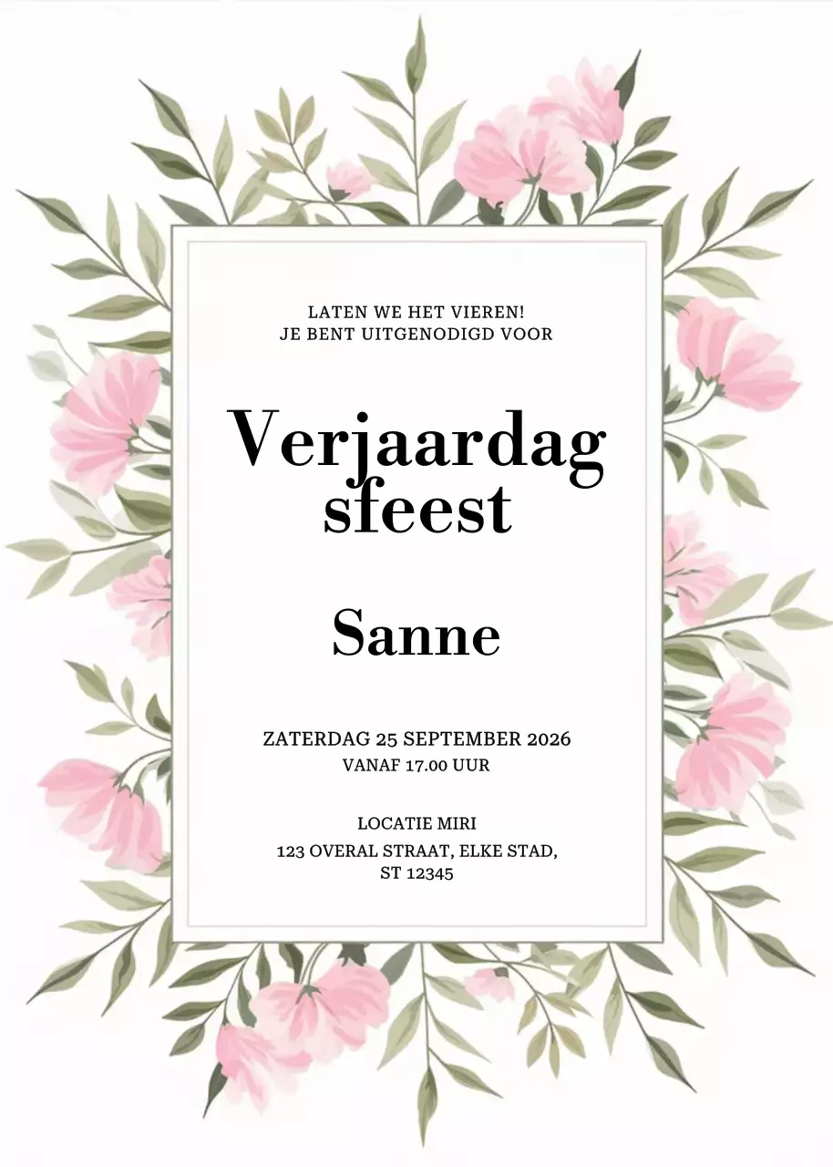 Roze gebloemde verjaardagsuitnodiging
