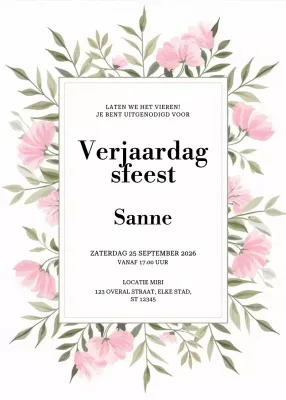 Roze gebloemde verjaardagsuitnodiging