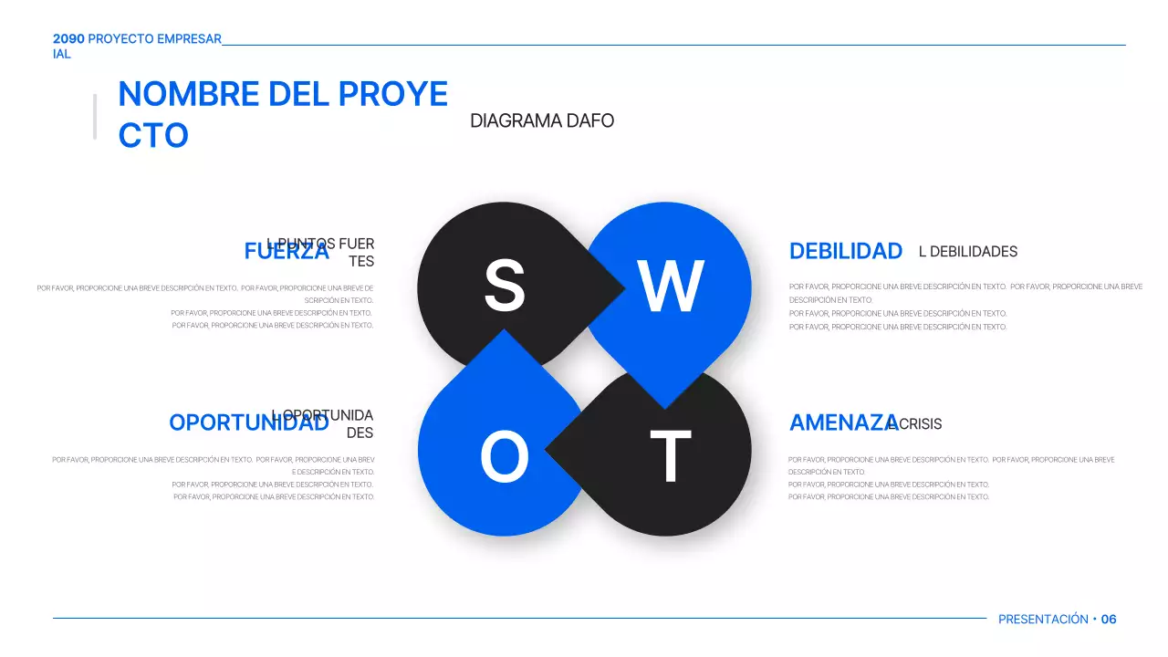 Un sencillo plan de negocio global en blanco y azul