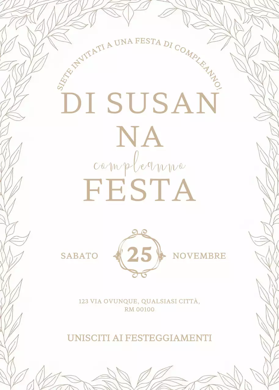 Invito di compleanno elegante beige