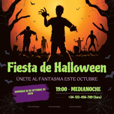 Invitación de Halloween gótica naranja Redes sociales