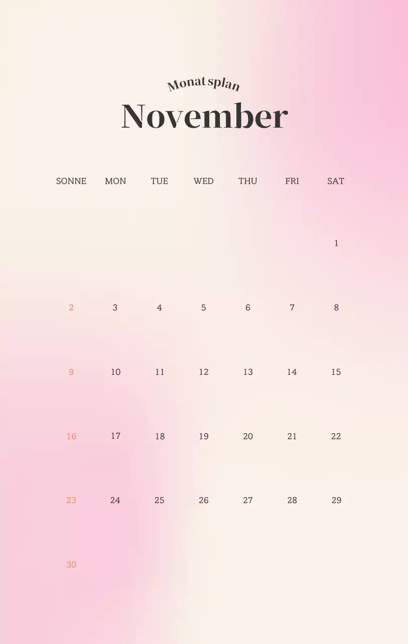 Minimalistischer Kalender mit Farbverlauf