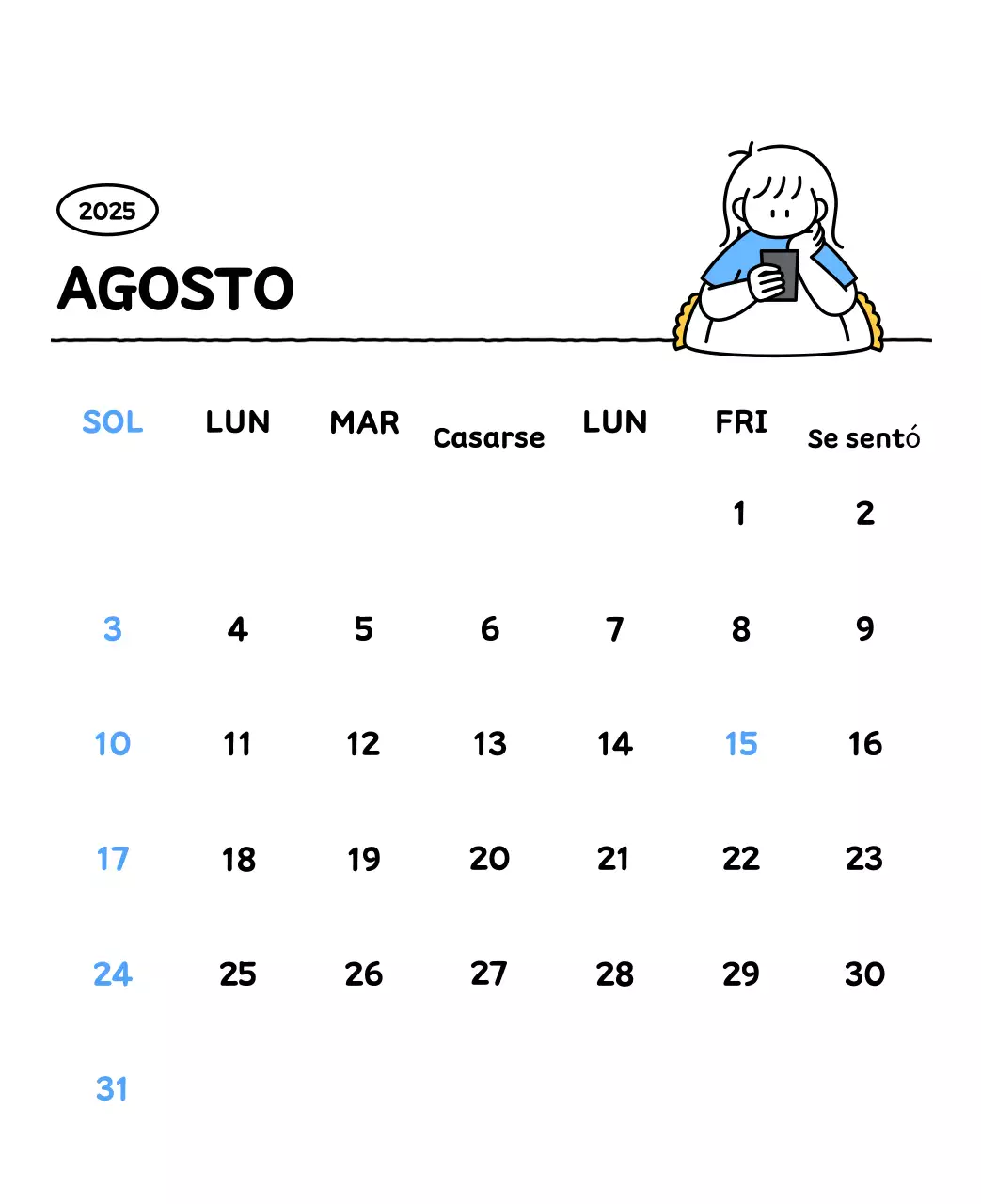 Calendario ilustrado con un bonito estilo de líneas