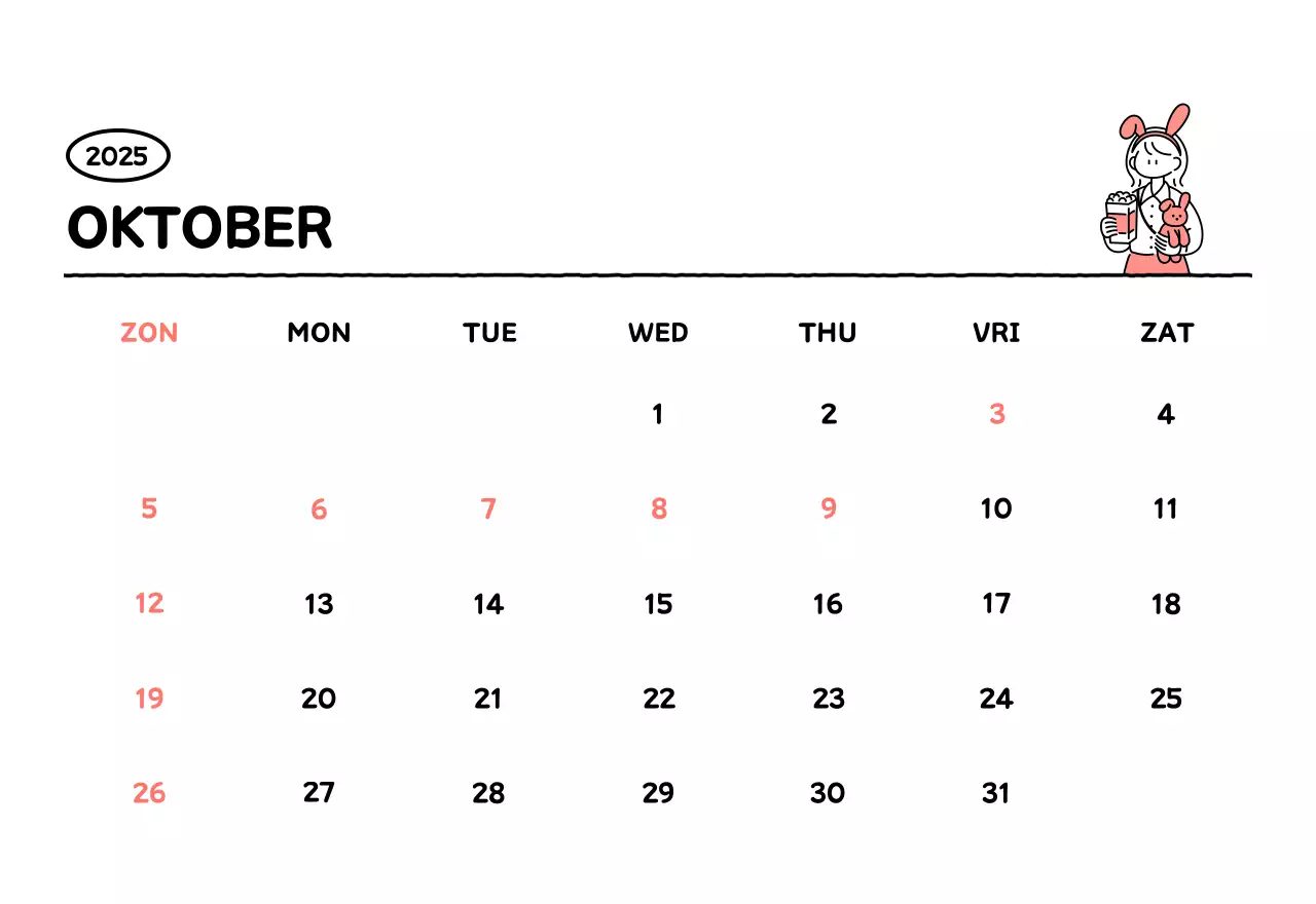 Geïllustreerde kalender met een mooie lijnstijl