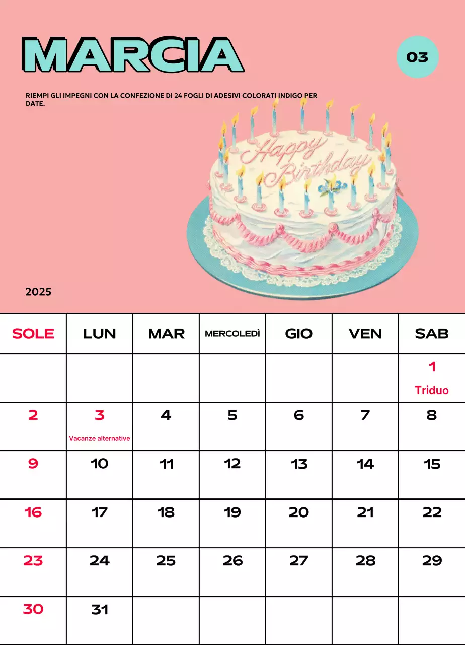 Calendari colorati con una varietà di illustrazioni retrò