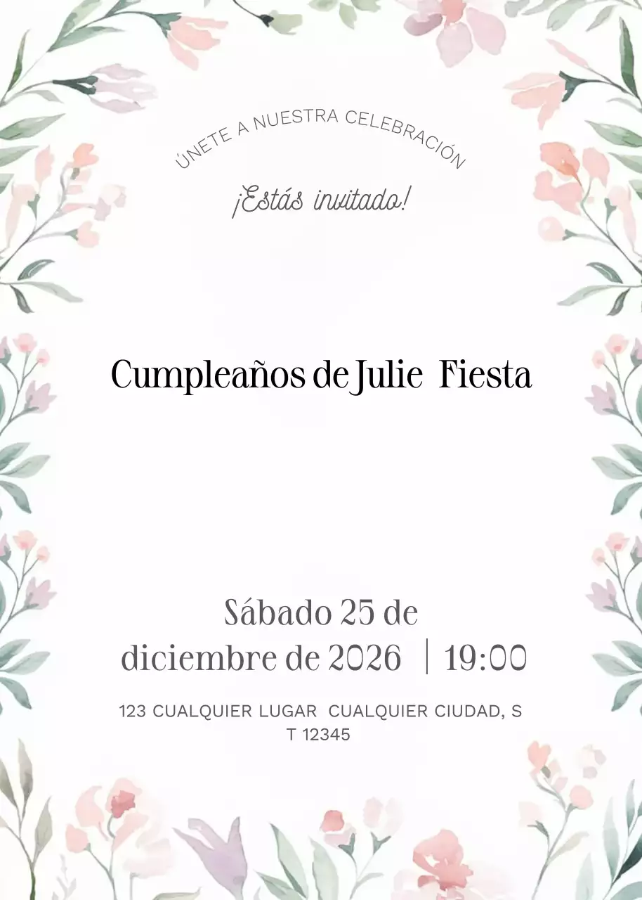 invitación de cumpleaños floral rosa