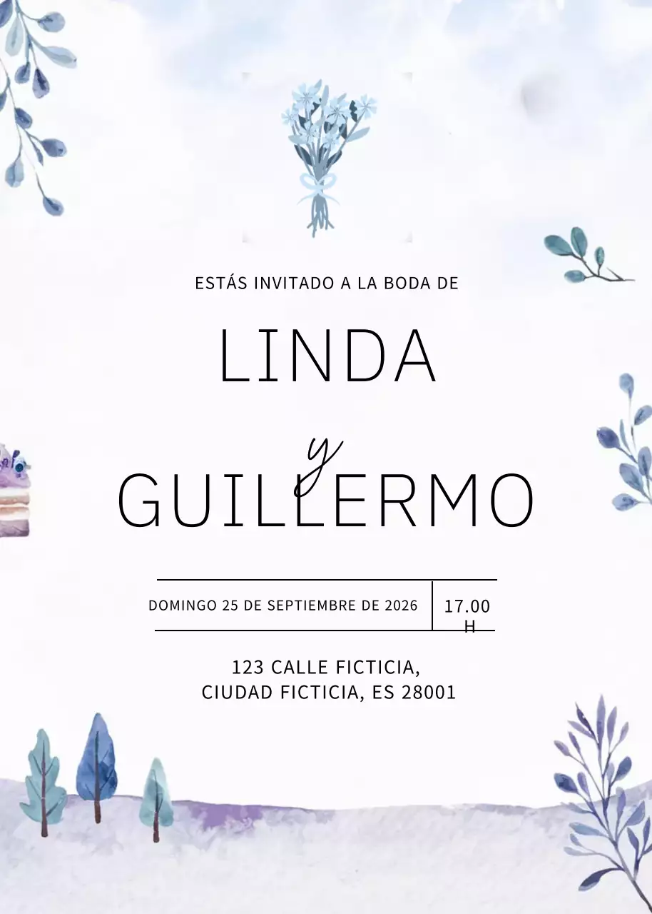 Elegante invitación de boda azul