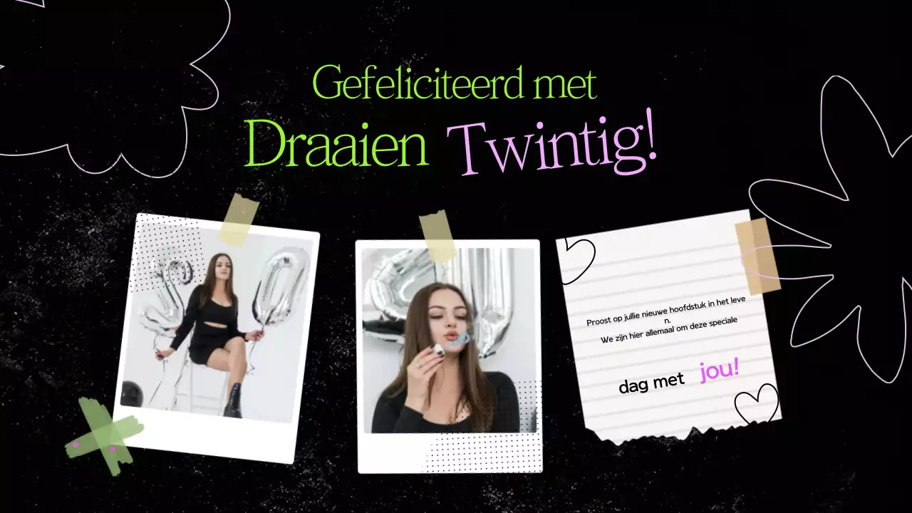 Zwart en groen papier collage verjaardag presentatie