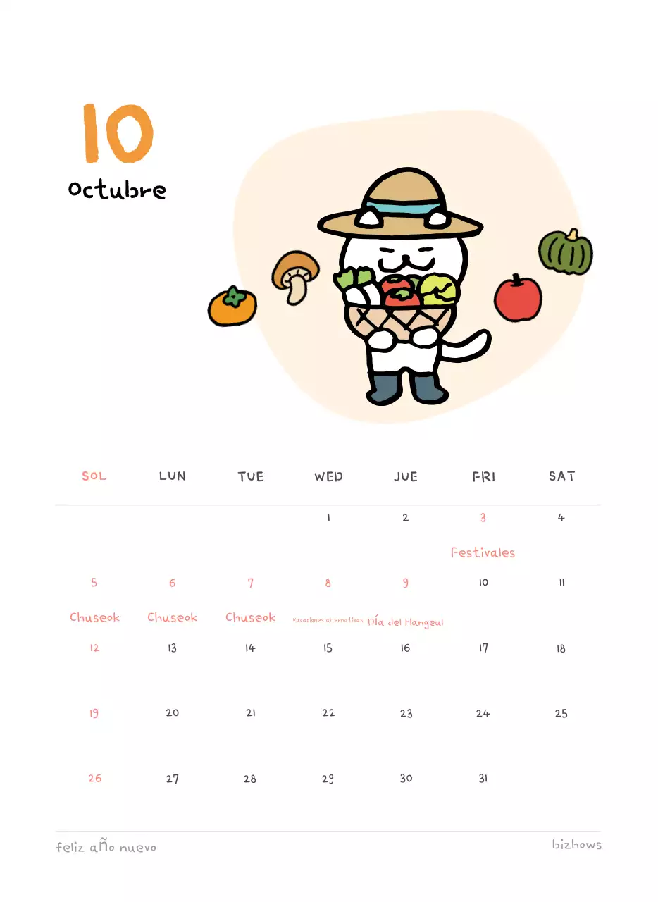 Calendario diario en marfil