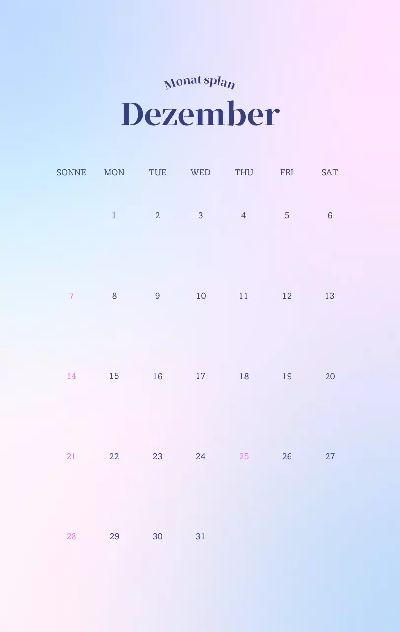 Minimalistischer Kalender mit Farbverlauf