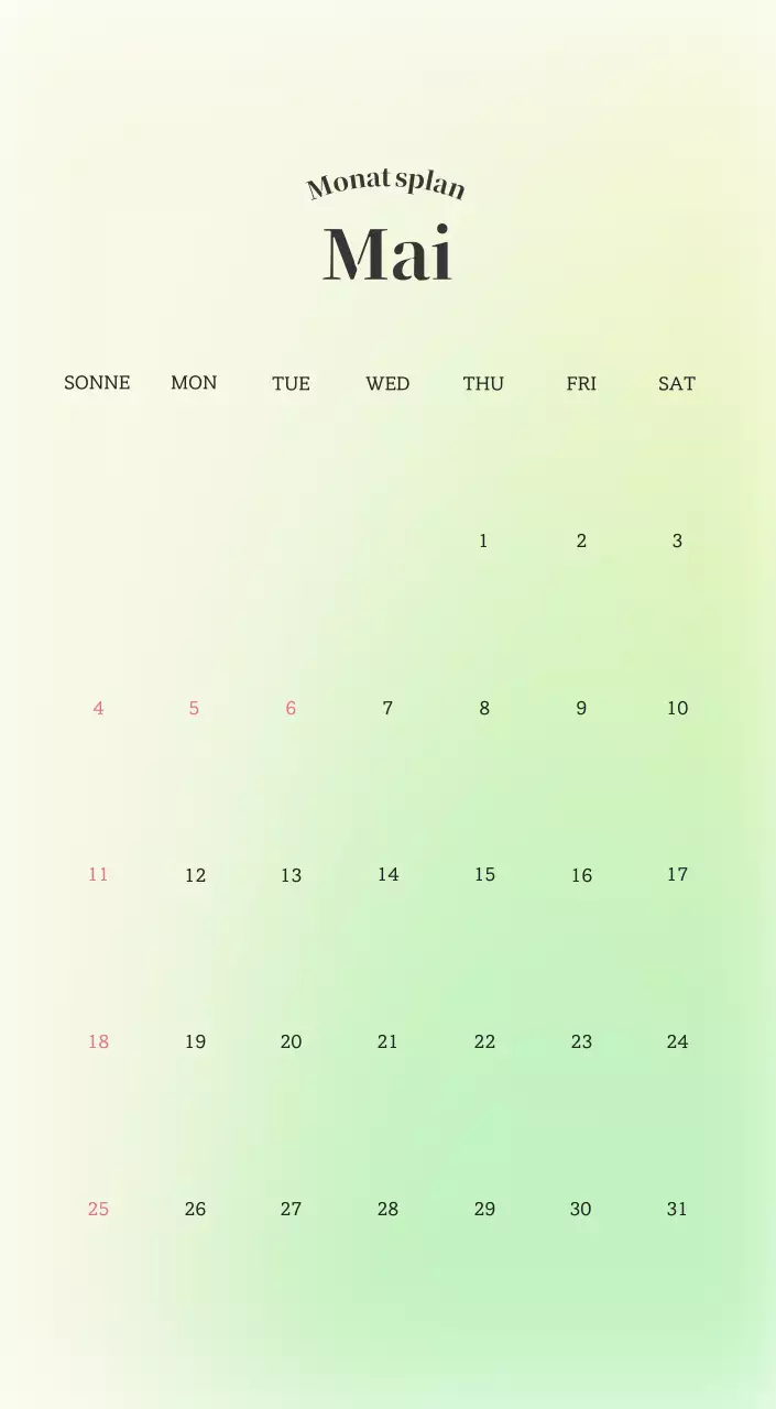 Minimalistischer Kalender mit Farbverlauf